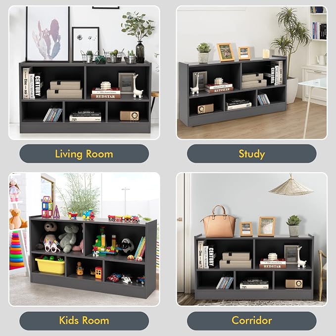 Tangkula 5 Cube Bookcase, 2 Tier Wooden Storage Open Bookshelf, Kid's Playroom - Image 8