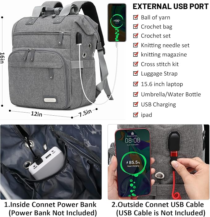 Knitting Bag Backpack Yarn Storage Organizer Travel Bag - Image 6