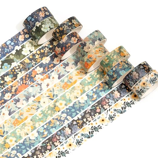 10 Rolls Blooming Flowers Washi Tape Set Floral Arts Adhesive Tapes Colorful - Image 2