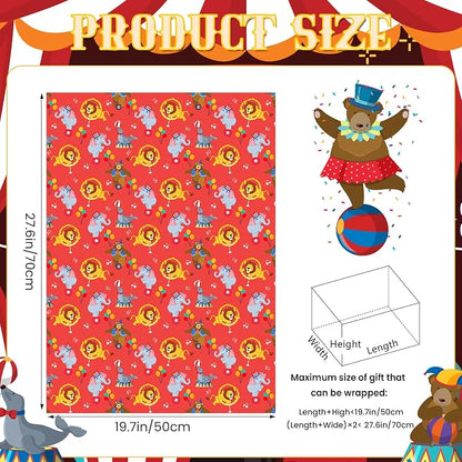 Pineraap 12 Sheets Circus Wrapping Paper, Cute Circus Acrobatic Clown Ferris - Image 2