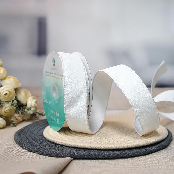 CT CRAFT LLC Glitter Wired Ribbon 1.5" x 20 Yards White - Image 4