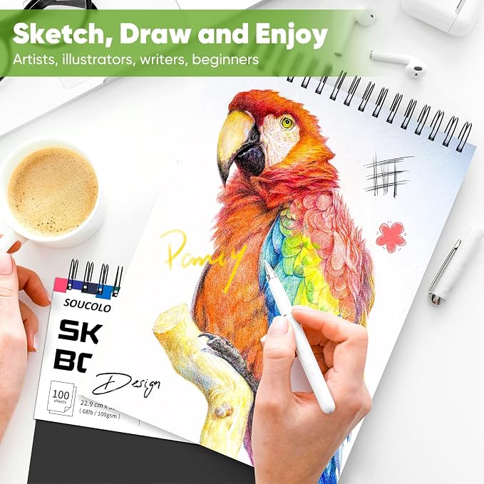 Soucolor Artist 9x12 Sketch Book Set, 4 Pack 100-Sheet Spiral Drawing Pads | - Image 6