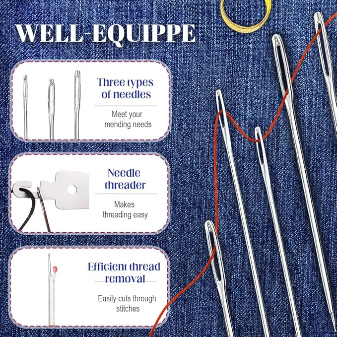 Big Eye Steel Sewing Needles Kit, Portable Needle and Thread Kit - Image 3