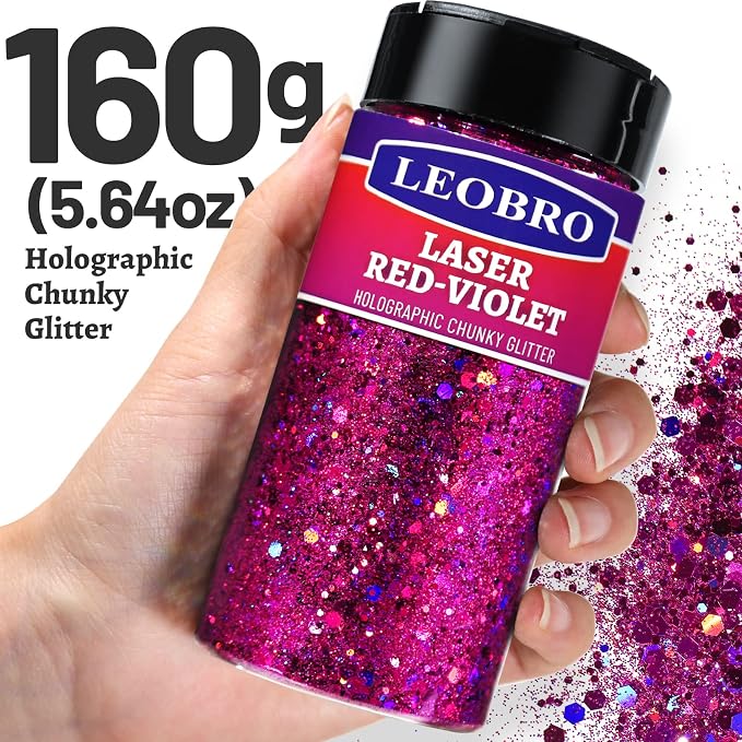 LEOBRO Red Glitter, 160G/5.64OZ Holographic Chunky Glitter - Image 2