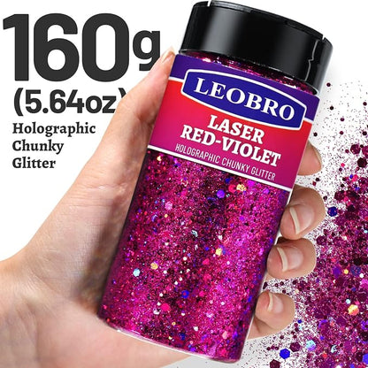 LEOBRO Red Glitter, 160G/5.64OZ Holographic Chunky Glitter - Image 2