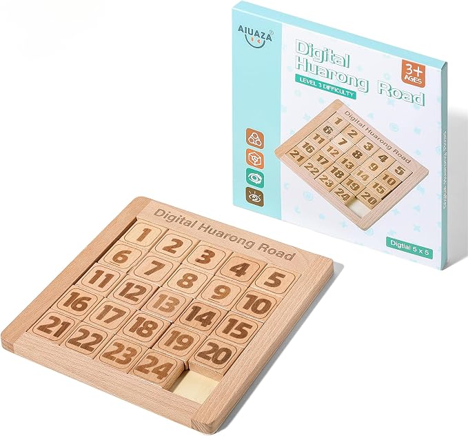 Wooden Number Sliding Puzzle，Brain Teasers Toy Tangram Slide Puzzle by AIUAZA