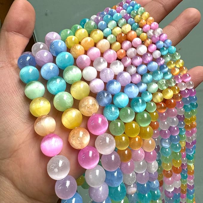 45PCS 8MM Natural Stone Colorful Selenite Gypsum Beads Round Loose Beads - Image 3