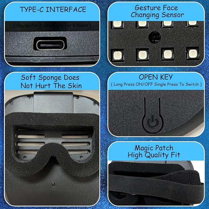 Led Mask with Gesture Sensing, Light up Face Transforming Mask - Image 4
