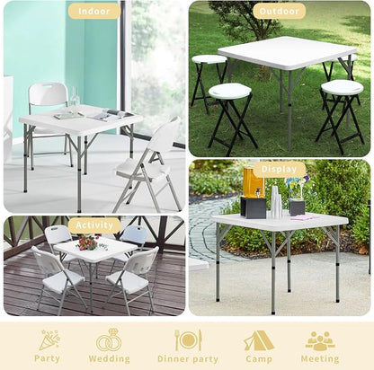 34" Square Folding Table, Party Use, HDPE Plastic Tabletop - Image 7