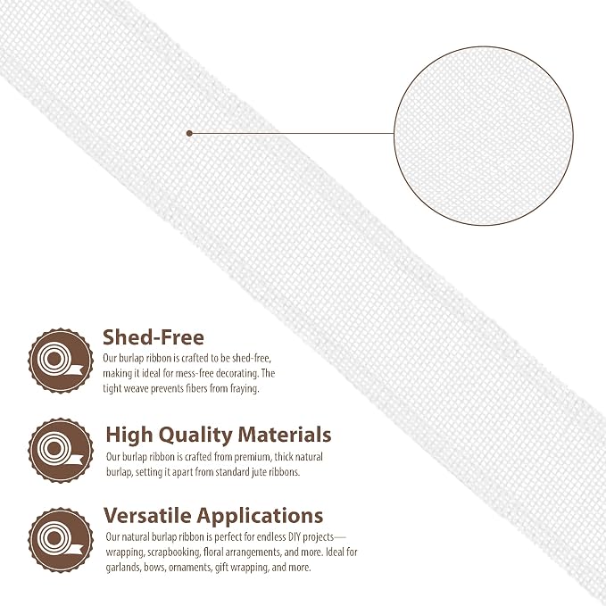 Mandala Crafts White Burlap Wired Ribbon 2 Inches Wide Jute Ribbons - Image 3
