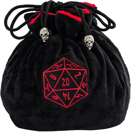 Large Dice Bags with Pockets Black Storage Bag with Drawstrings D20 Logo by KSNDie
