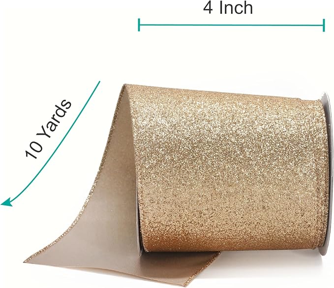 CT CRAFT LLC Glitter Wired Ribbon 4" x 10 Yards Gold - Image 2