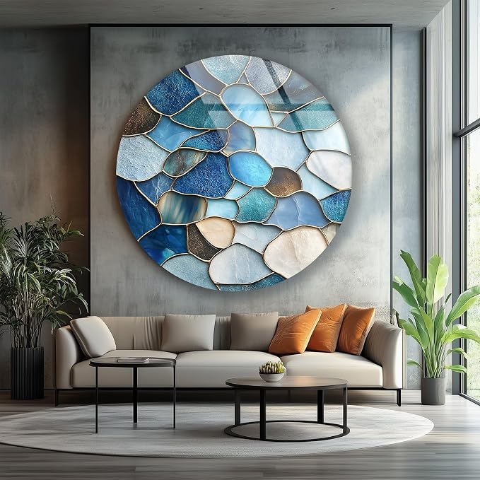 My Photostation.com 20'' Diameter Coastal Blue Stone Mosaic Round Glass Wall - Image 3