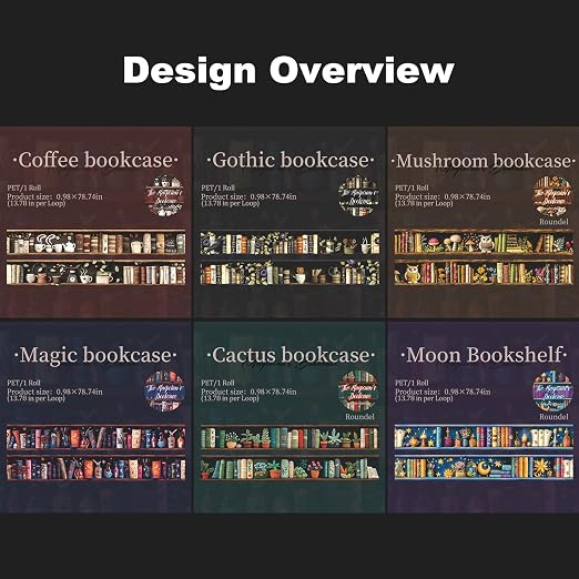 Magician’s Bookcase PET Tapes – 6 Rolls of Fantasy Embroidery-Style Bookcase - Image 4