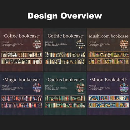 Magician’s Bookcase PET Tapes – 6 Rolls of Fantasy Embroidery-Style Bookcase - Image 4