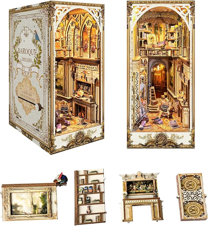 Book Nook Kit, DIY Miniature Dollhouse Kit Book Nook, 3D Wooden Puzzle Bookends - Image 5