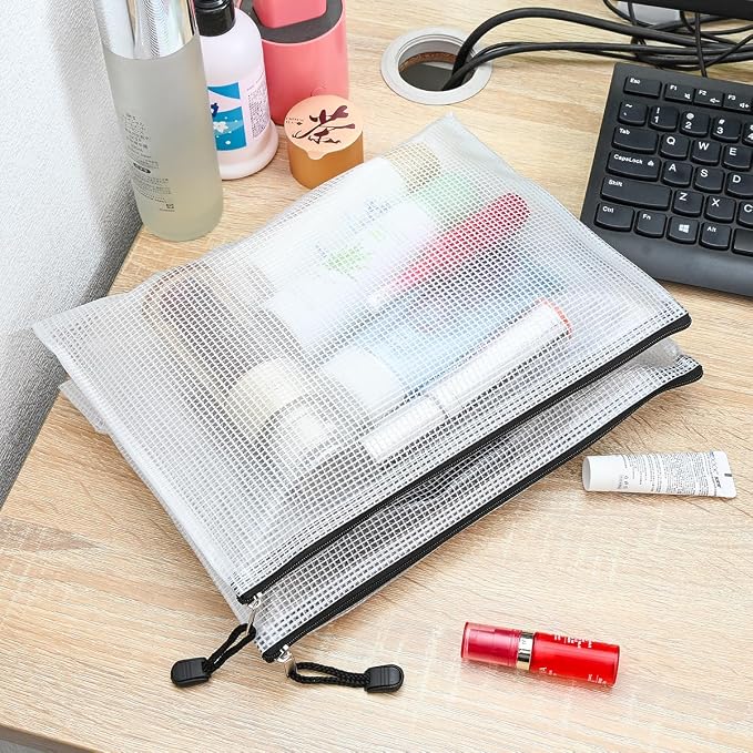 AUSTARK 10 Pcs Zipper File Bags, Waterproof Plastic Mesh Pouch - Image 6