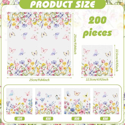 Fulmoon 200 Pieces Summer Floral Cocktail Napkins Disposable Wildflower Dessert - Image 3