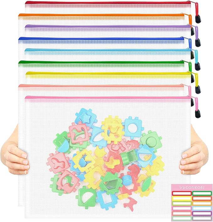 9pcs Mesh Zipper Pouch Bags, A3 Sizes, 9 Colors, Board Game Storage, Office by VVCOIIROEI