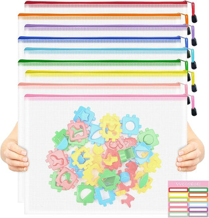 9pcs Mesh Zipper Pouch Bags, A3 Sizes, 9 Colors, Board Game Storage, Office by VVCOIIROEI