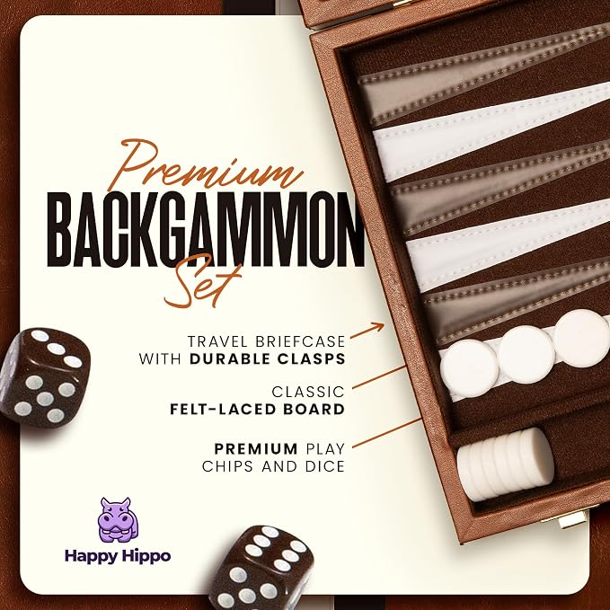 Backgammon Board Game, Deluxe Leather Like Case, Felt Interior, Classic - Image 7