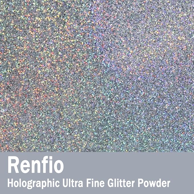 Renfio Holographic Ultra Fine Glitter Powder Metallic Resin Glitter 2.11 Oz PET - Image 2