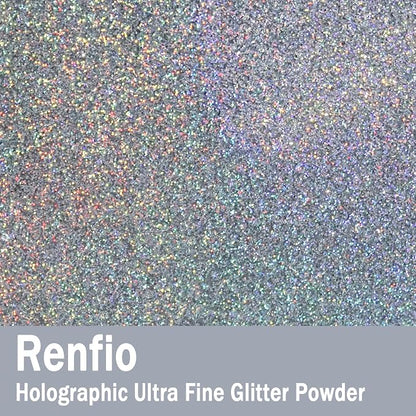 Renfio Holographic Ultra Fine Glitter Powder Metallic Resin Glitter 2.11 Oz PET - Image 2