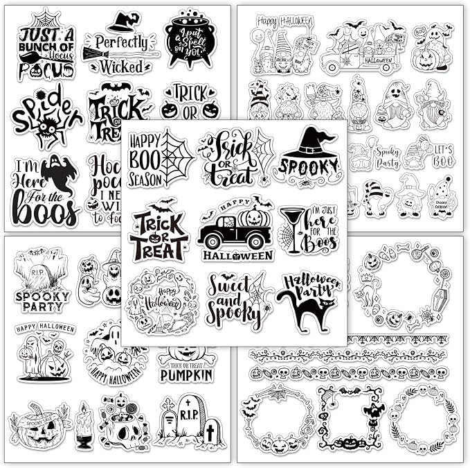 Whaline 5 Sheets Halloween Clear Stamps Gnome Pumpkin Spider Silicone by Whaline