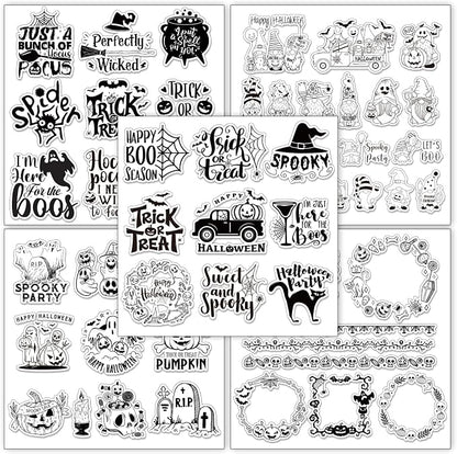 Whaline 5 Sheets Halloween Clear Stamps Gnome Pumpkin Spider Silicone by Whaline