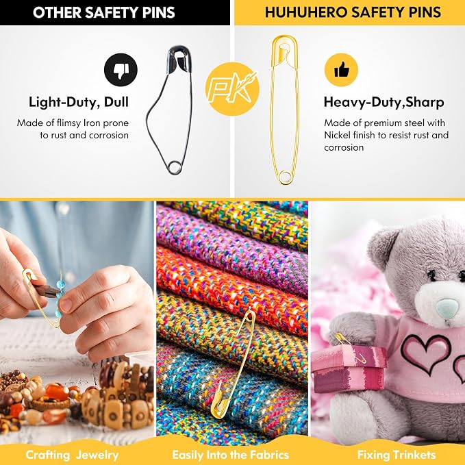 630 Pack Safety Pins Assorted, 5 Different Sizes Small and Large Safety Pin - Image 6
