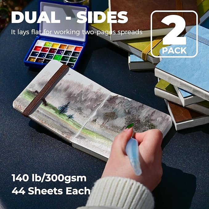 Funto Watercolor Journal 2-Pack, 44 Pages Each, Cold-Pressed 100% Cotton - Image 2