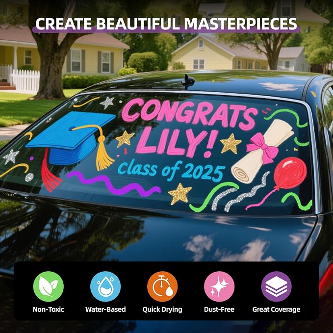WUO window Chalk Markers, 8 Colors Car Markers, 15mm 3-in-1 Jumbo Wide Nib - Image 5