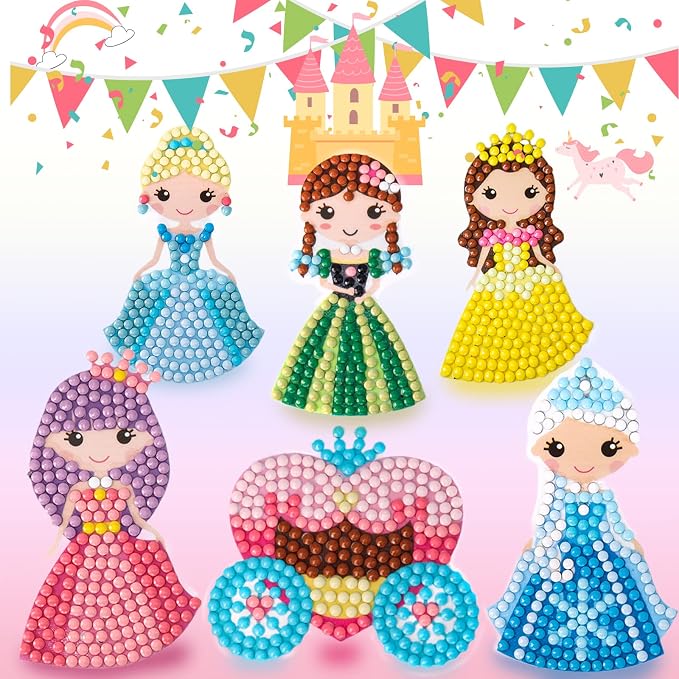 Cymbana Diamond Painting Kits for Kids 18 Pcs Princess and Their Buddy Gem Art - Image 3