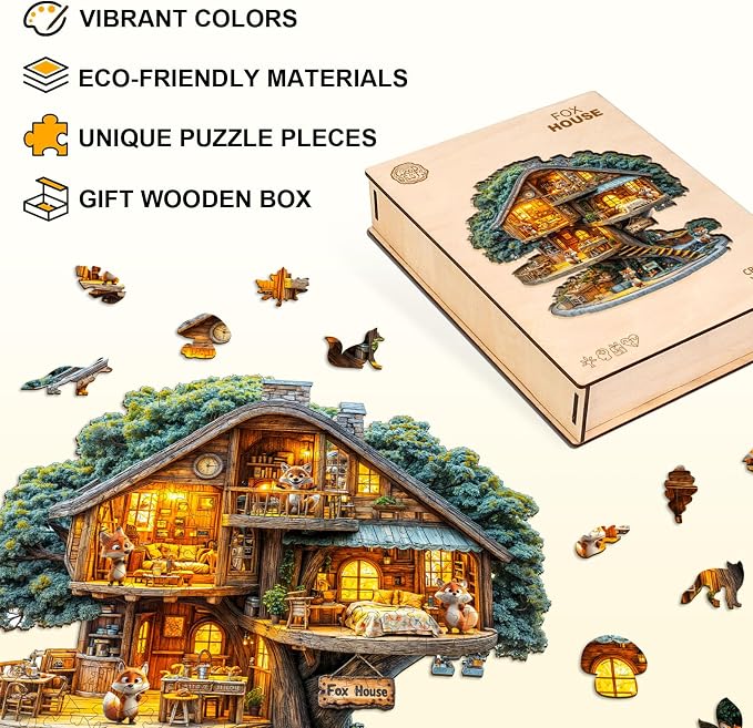 Wooden Puzzles for Adults, Fox House Puzzles, Wood Adult Puzzle, Birthday Gifts - Image 4