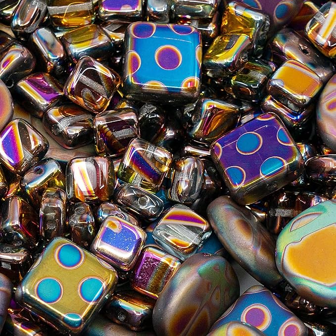 1.75 oz Mix of Unique Czech Bohemia Glass Pressed Beads, Violet Pink Vitrail - Image 3