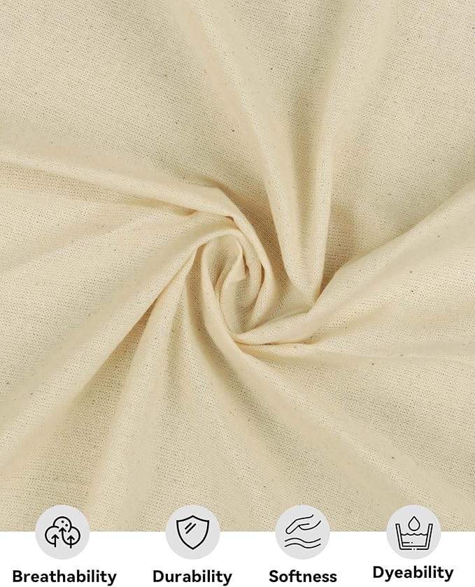 HOTGODEN Medium Weight 100% Cotton Muslin Fabric: 63 inch x 5 Yards Unbleached - Image 2