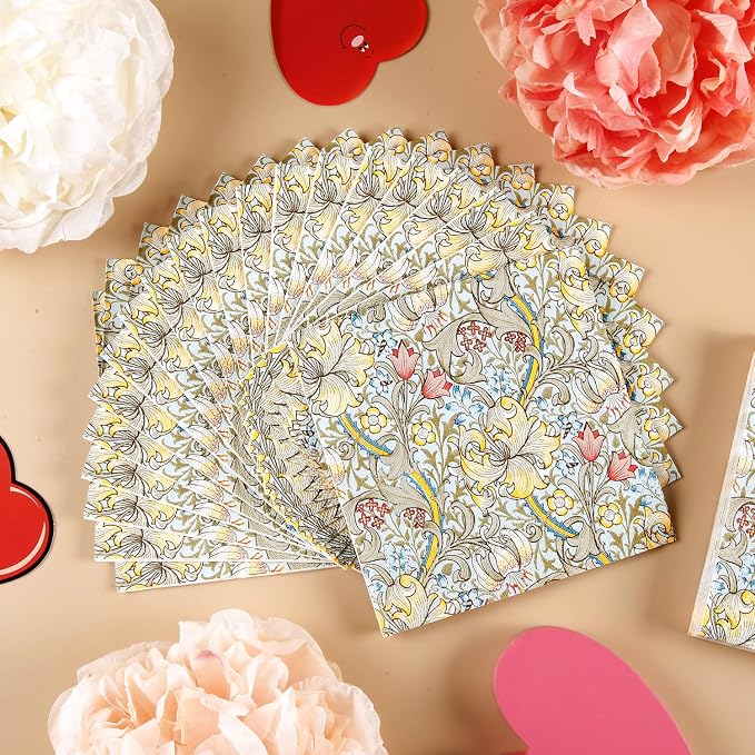 Quera 50 Pack William Morris Cocktail Napkins Golden Lily White Paper Napkins - Image 3