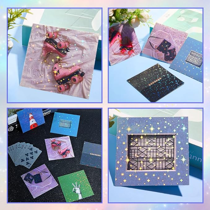 Nezyo 60 Sheets Holographic Laminate Sheets Clear Glitter A4 Size Vinyl Sticker - Image 4