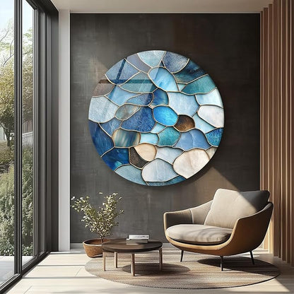 My Photostation.com 20'' Diameter Coastal Blue Stone Mosaic Round Glass Wall - Image 4