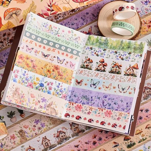 27 Rolls Vintage Washi Tape Set, Floral Butterfly Forest Mushroom Botanical - Image 6