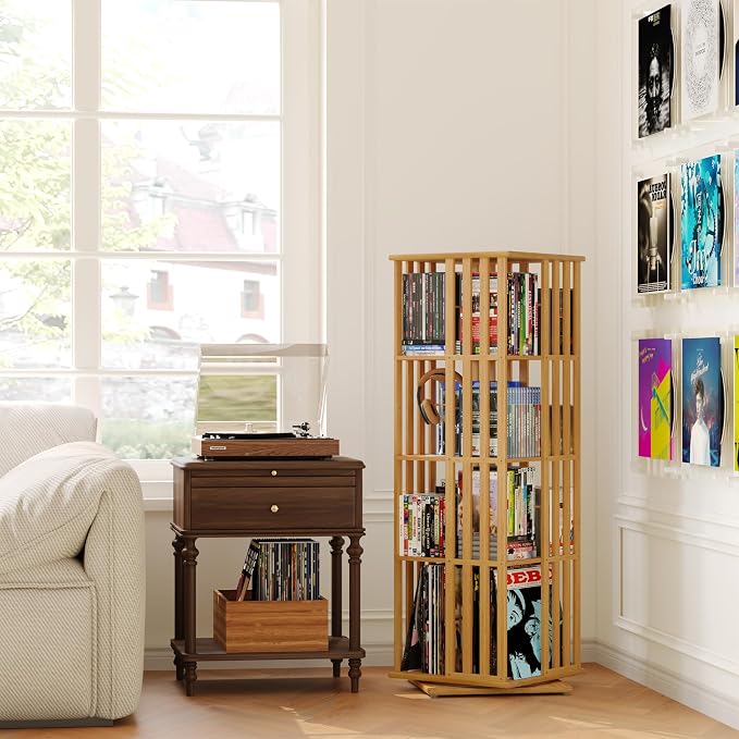 XIMN 360° Rotating Bamboo CD/DVD Shelf - Image 3