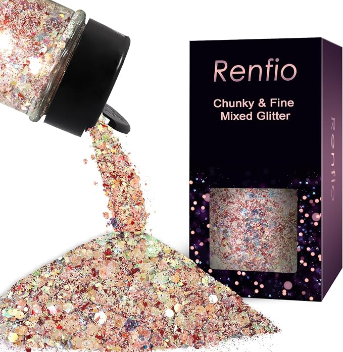 Renfio Opal Chunky Glitter, 1.75oz/50g Red Glitter, Dreamy High Sparkle Glitter by Renfio