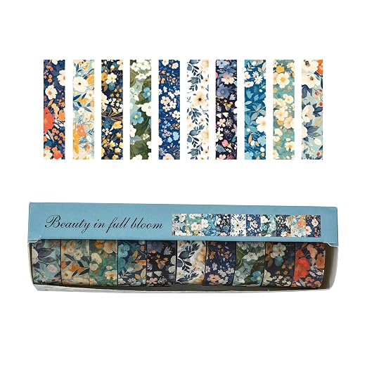 10 Rolls Blooming Flowers Washi Tape Set Floral Arts Adhesive Tapes Colorful - Image 3