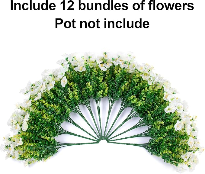 Artificial Flowers Fake Plants for Outdoors Decoration, 12 Bundles White Silk - Image 5