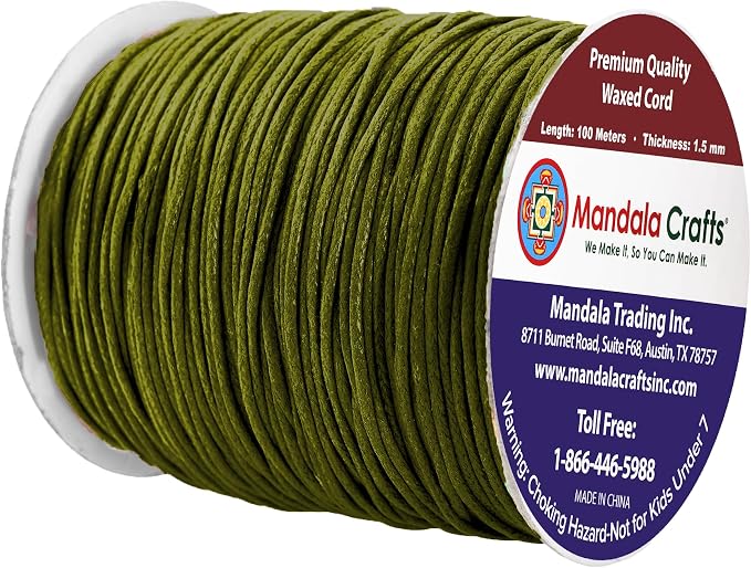 Mandala Crafts 1.5mm 109 Yards Dark Olive Green Cotton Waxed Cord - Image 2