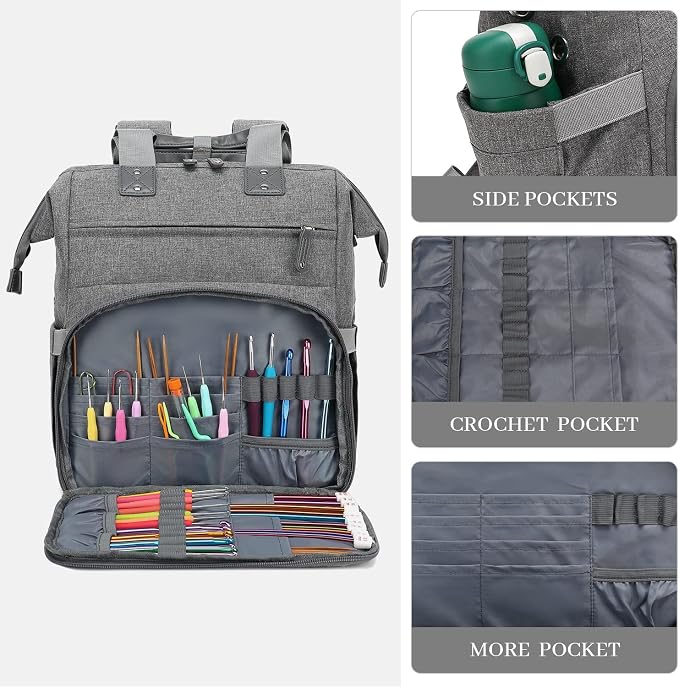 Knitting Bag Backpack Yarn Storage Organizer Travel Bag - Image 5