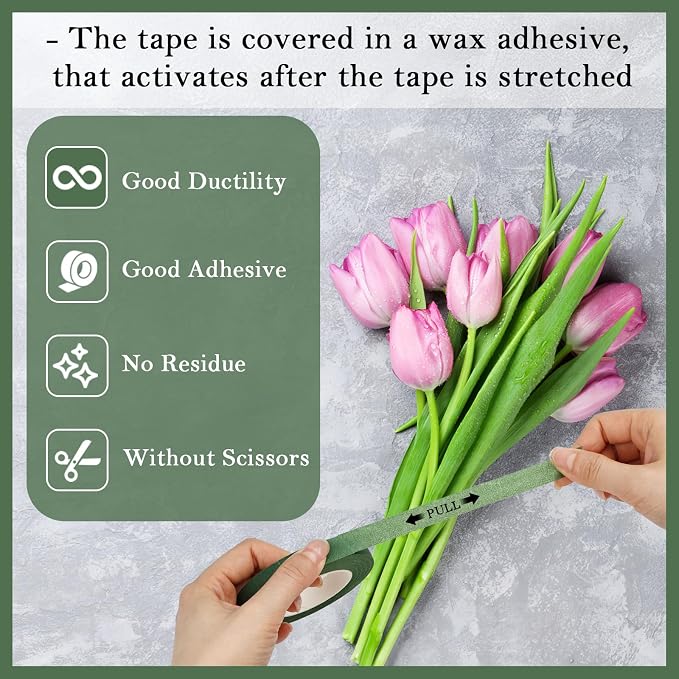 8 Rolls Floral Tape, 1/2" Wide Flower Tape, Dark Green Floral Tape - Image 3
