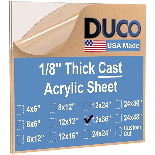 Duco USA-Made Clear Cast Acrylic Sheet 1/8 Inch Thick 12" x 36" by DucoPlasticsSupply