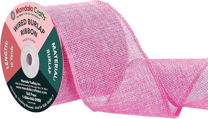 Mandala Crafts Pink Burlap Wired Ribbon 3 Inches Wide Jute Ribbons by MandalaCrafts
