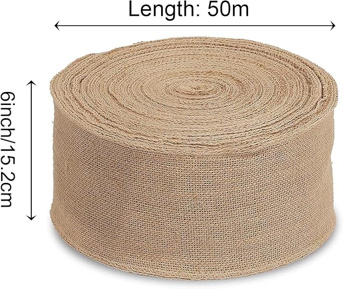 KINJOEK 6 Inch Wide 54 Yards Burlap Ribbon, Natural Jute Fabric Ribbon Crafts - Image 2